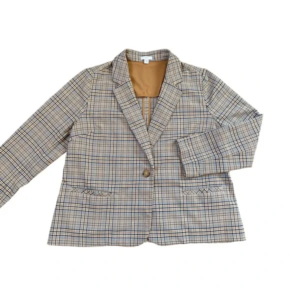 J. Jill Women's One Button Houndstooth Blazer Plaid Tigers Eye Stretch Petite M - Picture 11 of 13